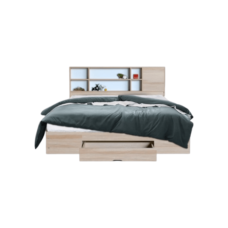 ชุดห้องนอน + ที่นอน PVC 6 ฟุต WISDOM DESIGN FURNITURE รุ่น NANA-S สีบัตเตอร์/ขาว ลิ้นชักท้ายเตียง